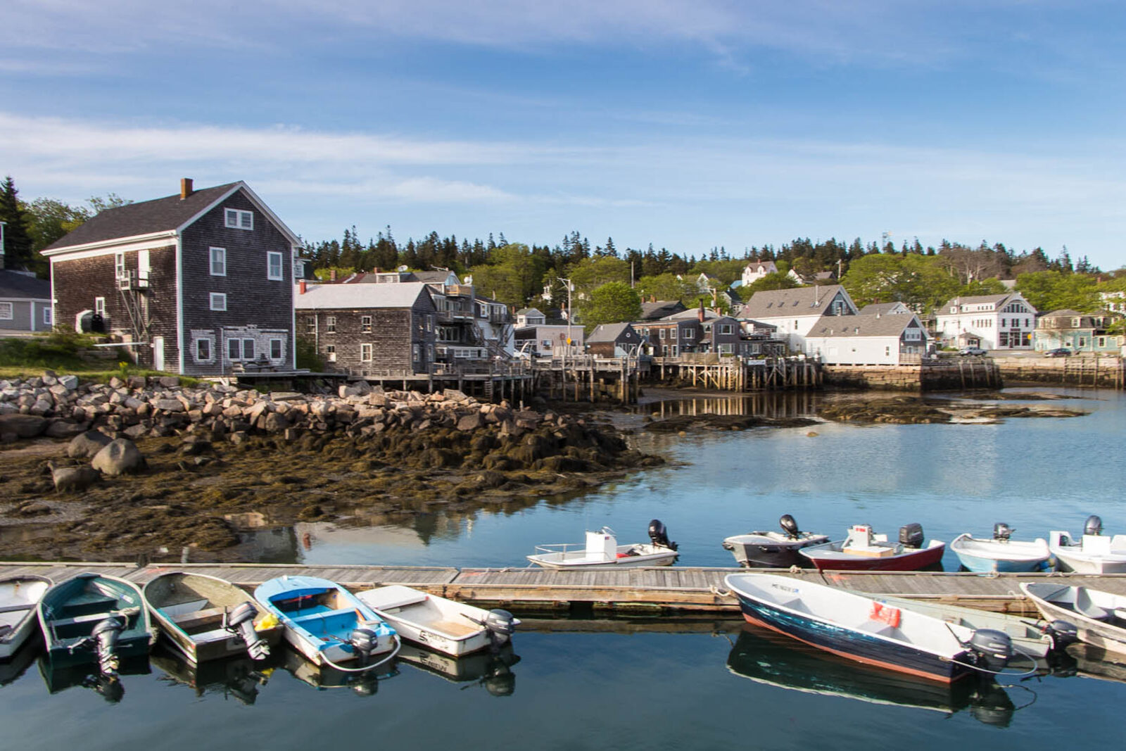 Stonington waterfront with colorful boats
